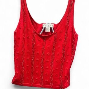Women's red beaded‎ knit tank by Grace Knitwear size S (S3)